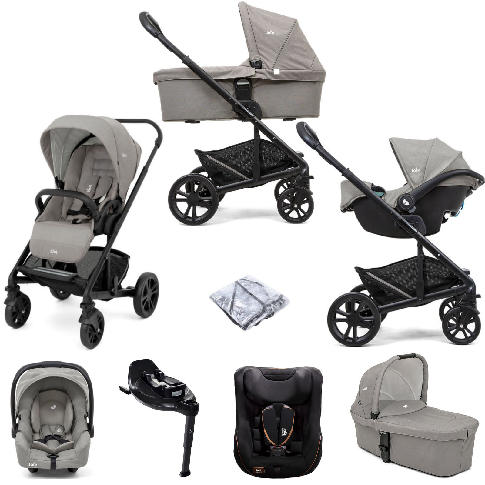 Joie Chrome i Snug2 Travel System with Carrycot i Harbour Car Seat i Base Encore Pebble The Nursery Store