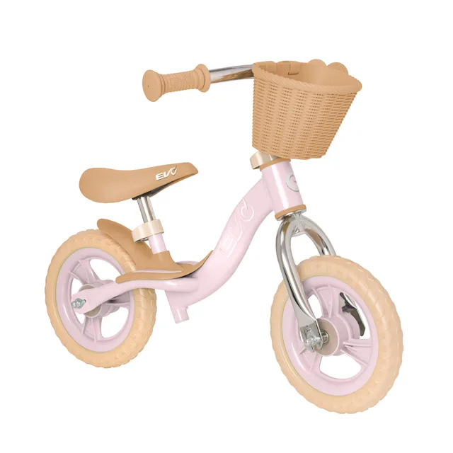 Evo Retro Glider 10 Inch Balance Bike with Basket - Baby Pink 