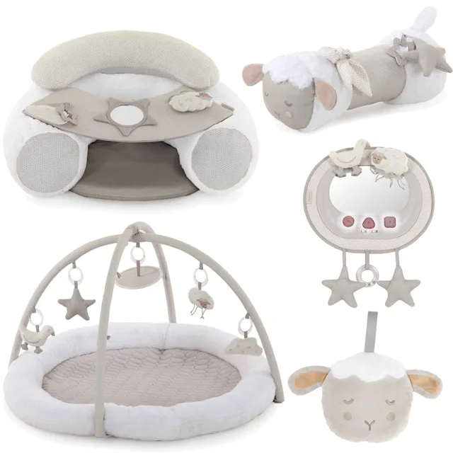 Puggle 5 Piece Lamb Bundle with Activity Seat, Playmat, Tummy Time Roller, Cuddle Soother & Mirror - Cashmere