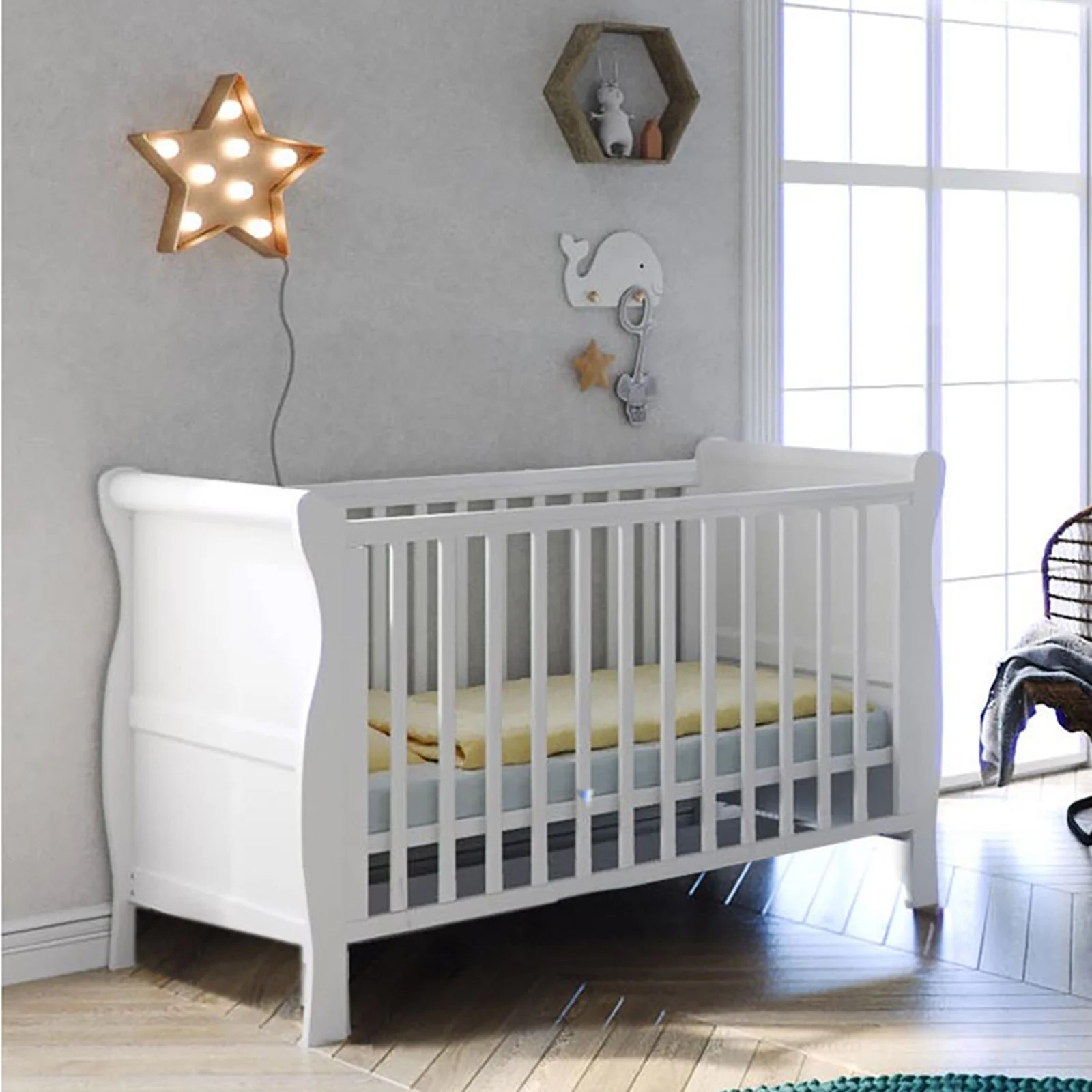 Puggle Alderley Sleigh Cot Bed Classic White The Nursery Store