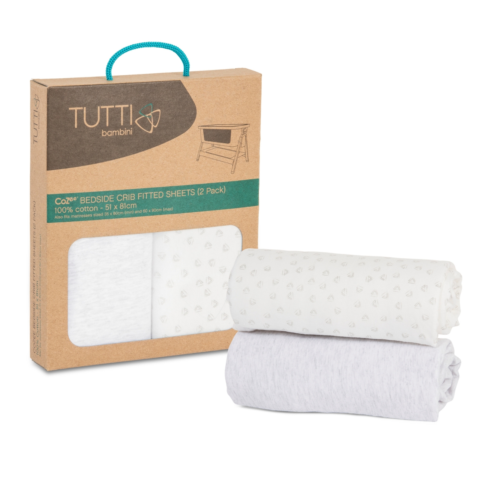 Tutti Bambini Cozee Bedside Crib Fitted Sheets (2 Pack) - Grey