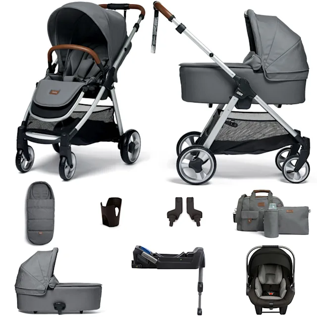 Mamas Papas Flip XT2 7 Piece Essentials Safe Fit i Size Infant Car Seat Travel System Fossil Grey The Nursery Store