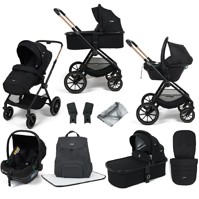 Puggle Santiago 3-in-1 Special Edition i-Size Travel System with Carrycot, Car Seat & Backpack - Shadow Black