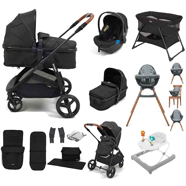 Puggle Monaco XT 2-in-1 Travel System with Car Seat, 10 Pcs Everything You Need Bundle - Storm Black