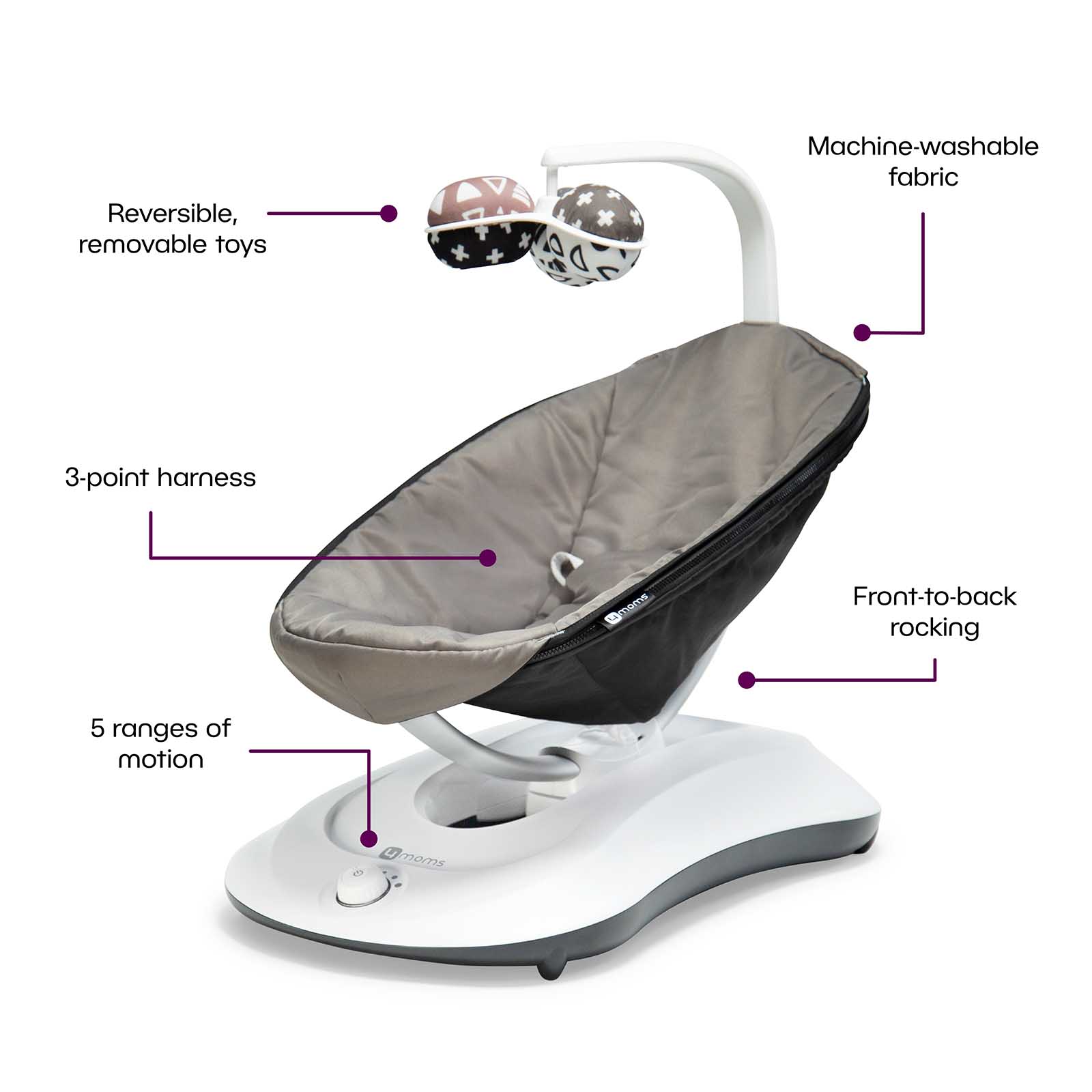 4moms RockaRoo 2.0 Baby Rocker – Graphite | The Nursery Store