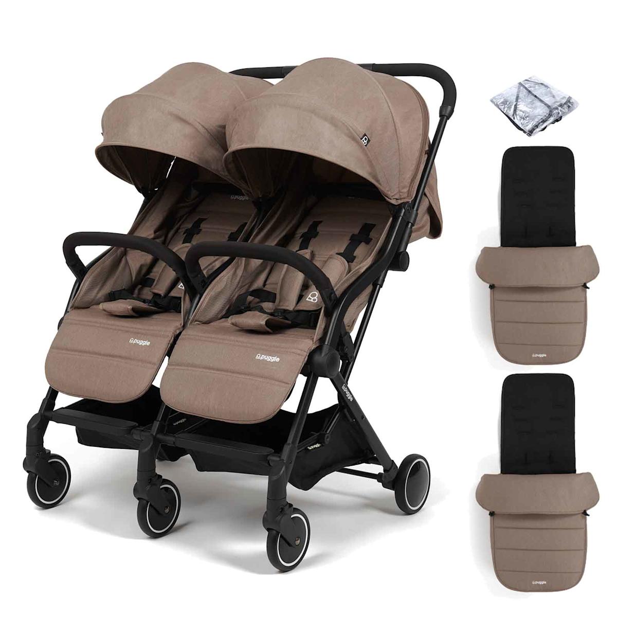 Puggle Stroller Puggle City Traveller Twin Pushchair with Footmuffs – Truffle | The ...