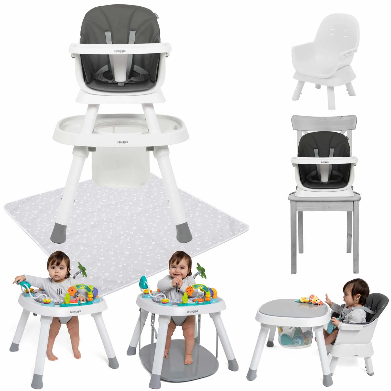 Puggle Snack Play 7-in-1 Hi-lo Highchair with Splash Mat Flint - Main Image