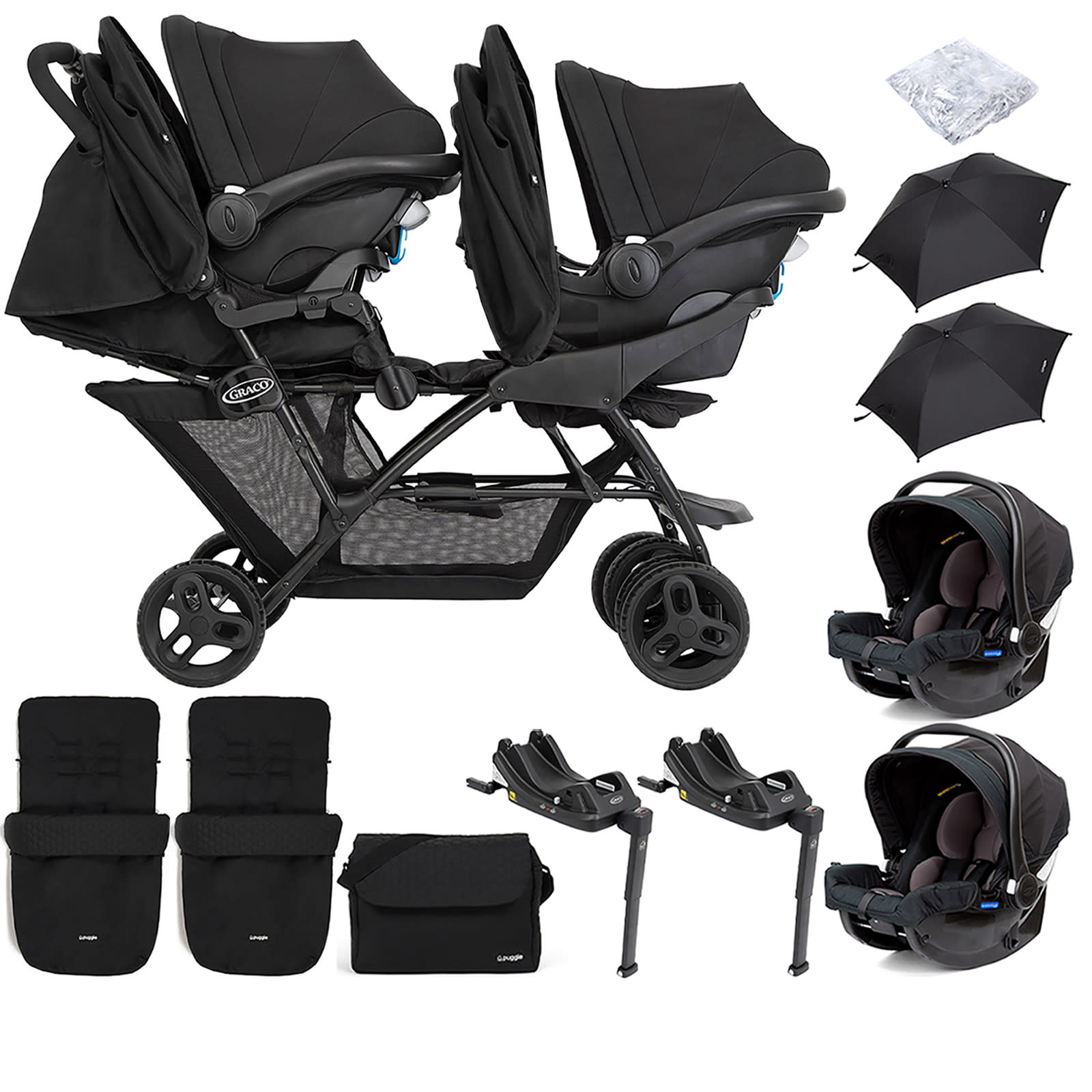 Graco Blaaze Stadium Duo Tandem Travel System 2 i Size Car Seats Bases 7 Piece Accessories Night Sky The Nursery Store