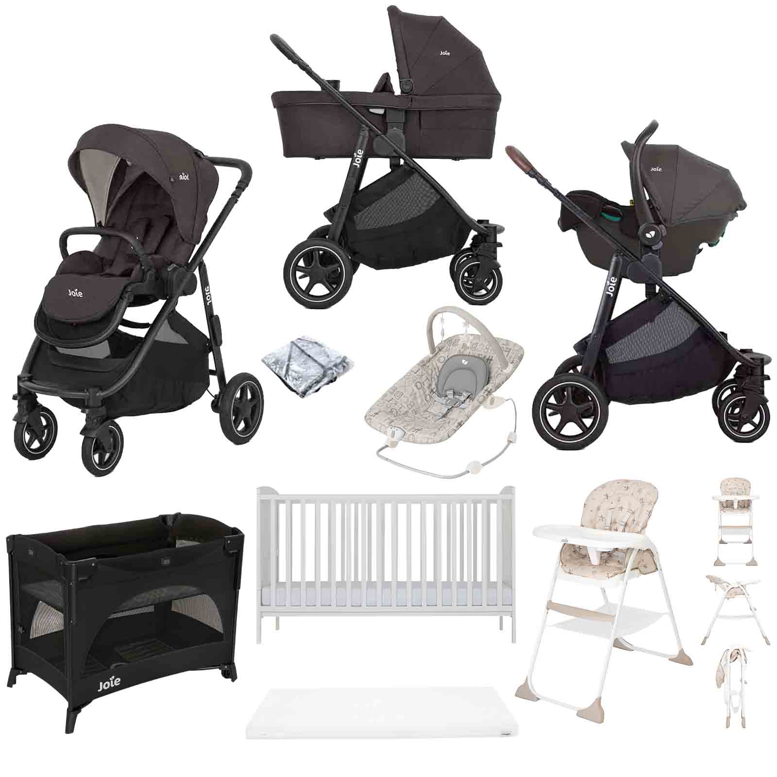 Joie Versatrax Travel System with Henbury Cot Bed & Mattressw 8-Piece Bundle - Shale
