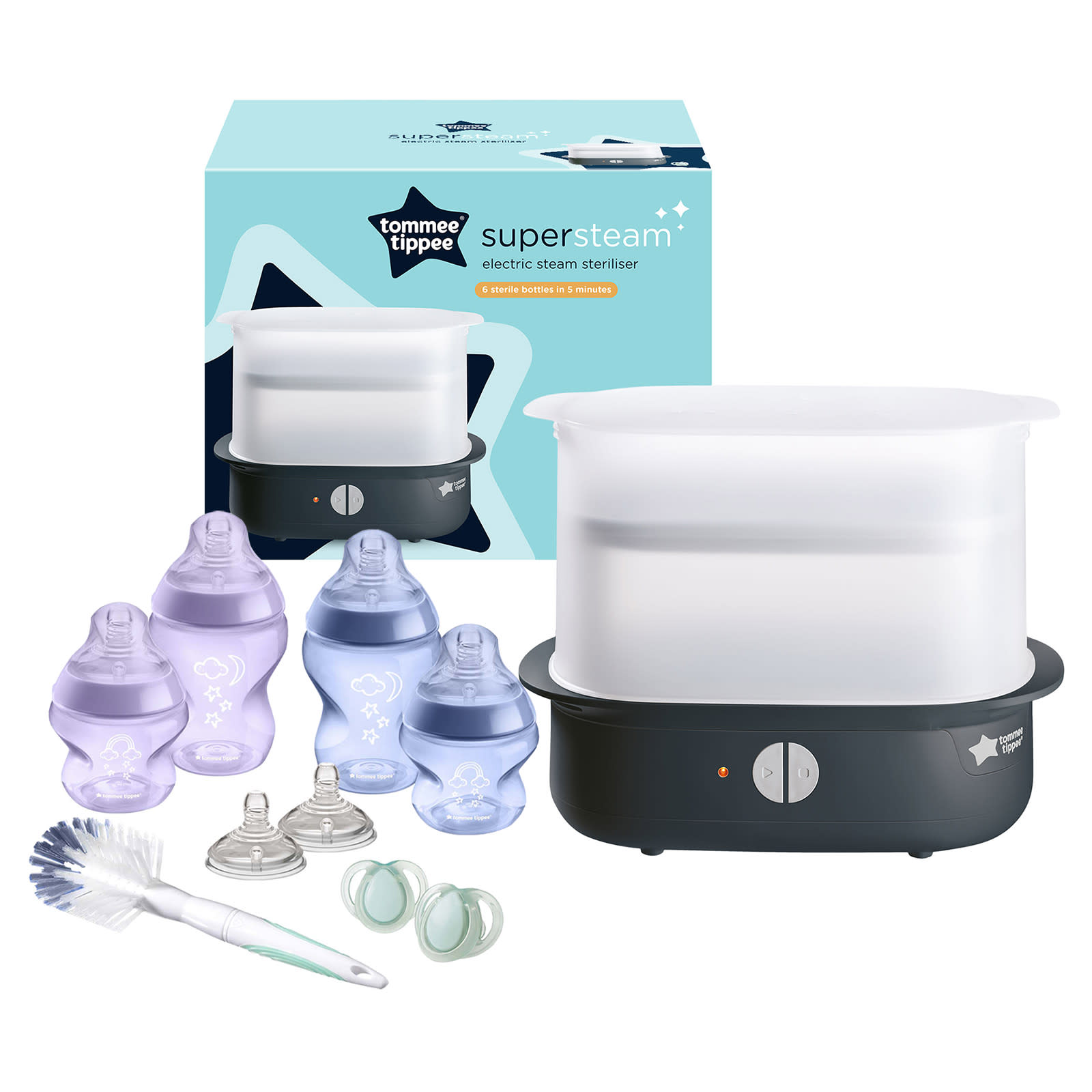 Tommee Tippee Super steam Advanced Electric Steriliser Closer To Nature Bottle Set Black multi The Nursery Store