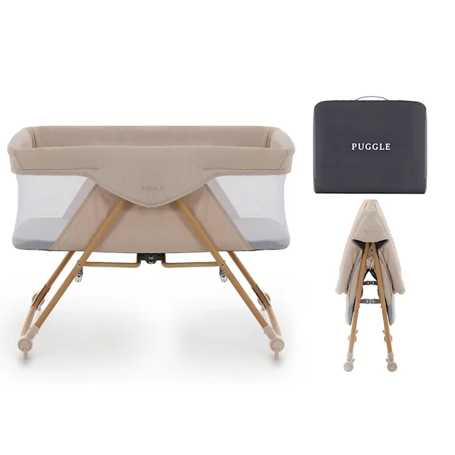Puggle Sleepy XL Folding Bedside Rocking Crib with Carry Bag - Cashmere