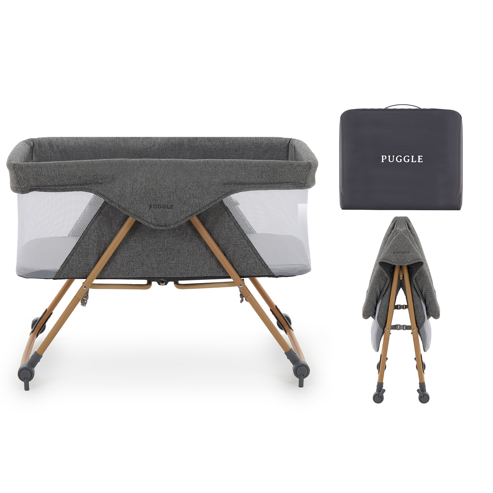 Puggle Sleepy XL Folding Bedside Rocking Crib with Carry Bag