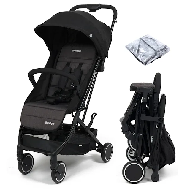 Puggle City Travel Compact Fold Stroller with Rain Cover - Storm Black 