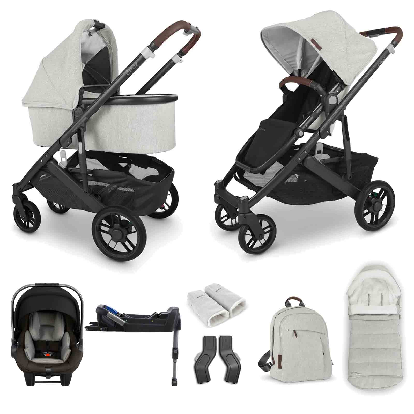 UPPAbaby Cruz V2 Pushchair with Carrycot, Nuna Pipa Lite LX Car Seat, ISOFIX Base & 4pc Accessory Set-Anthony