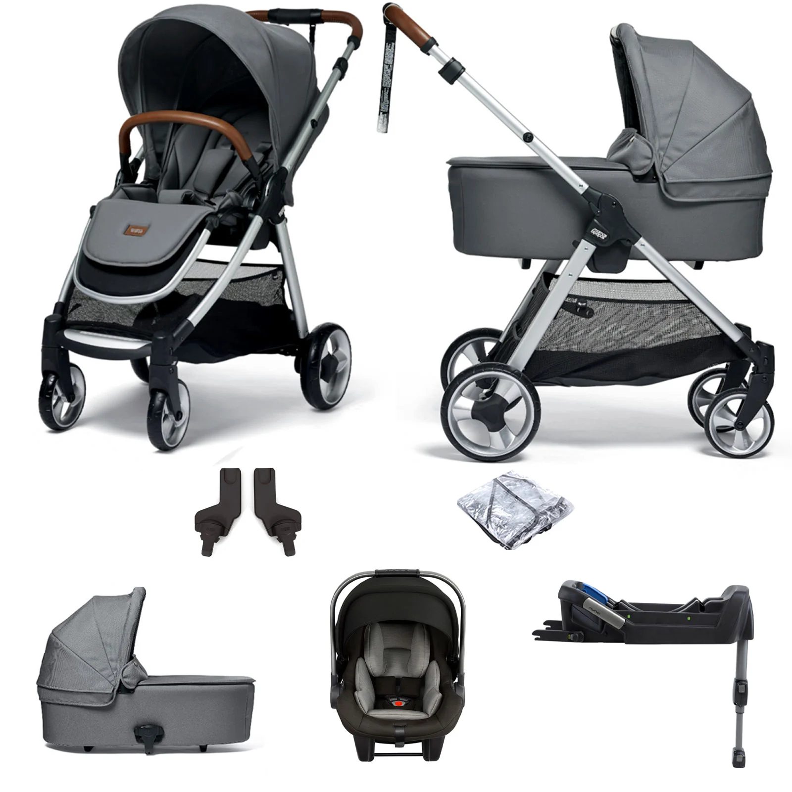 Mamas Papas Flip XT2 Pipa Lite LX Car Seat Travel System with Carrycot ISOFIX Base Fossil Grey The Nursery Store