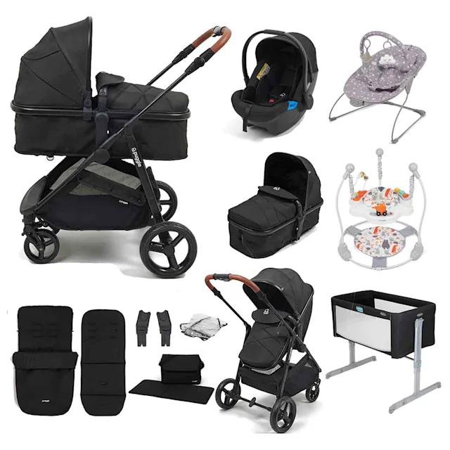 Puggle Monaco XT 2-in-1 Travel System with Car Seat, 10 Pcs Everything You Need Bundle - Storm Black