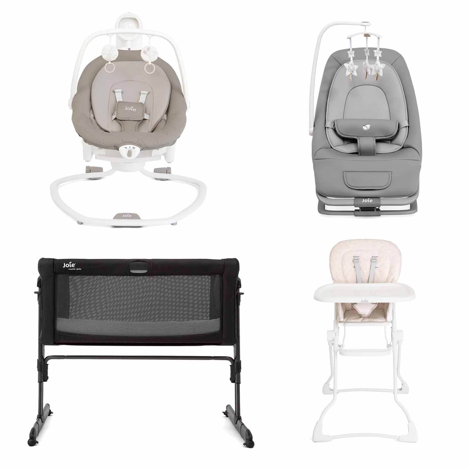 Swing Crib Bouncer & Highchair 4 Picece Bundle Walnut Shale Arctic Fleck