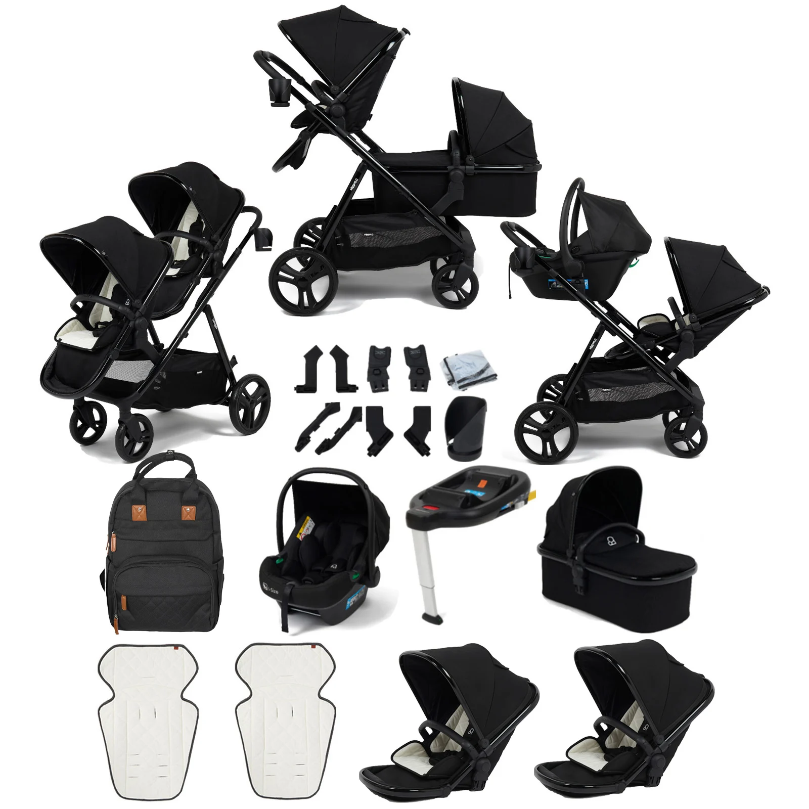 Puggle Memphis 3 in 1 Duo i Size Double Travel System With ISOFIX Base Midnight Black The Nursery Store