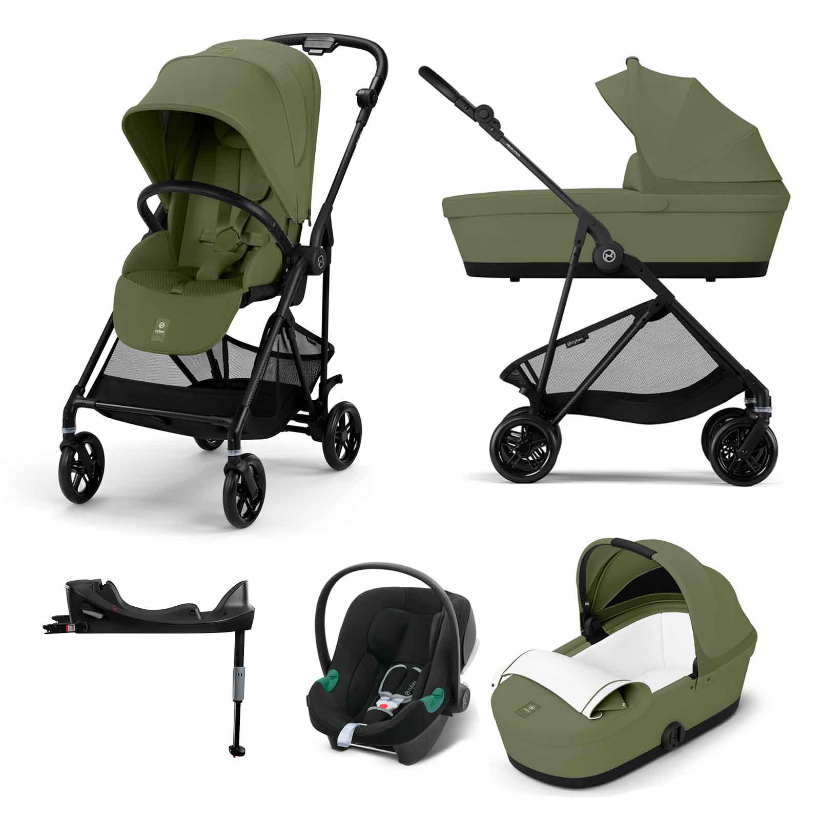 Melio Carbon 3 1 Travel System Aton B2 Car Seat & Base Moss