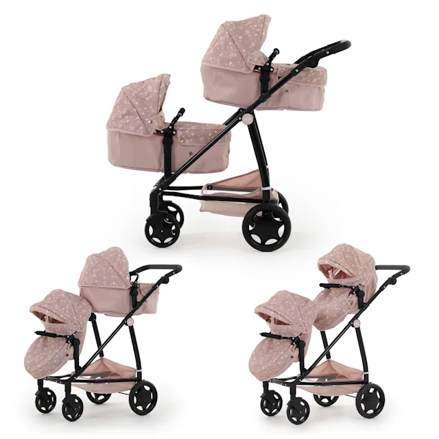 Puggle 2-In-1 Dolls Tandem Pram Pushchair - Scattered Stars Pink