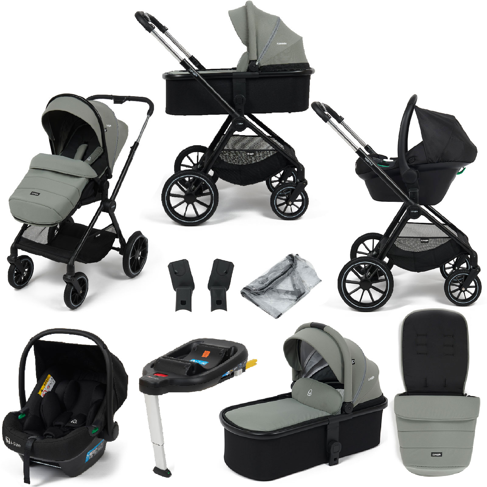 Santiago 3 1 i Travel System ISOFIX Car Seat Base 8 Piece Bundle Seagrass