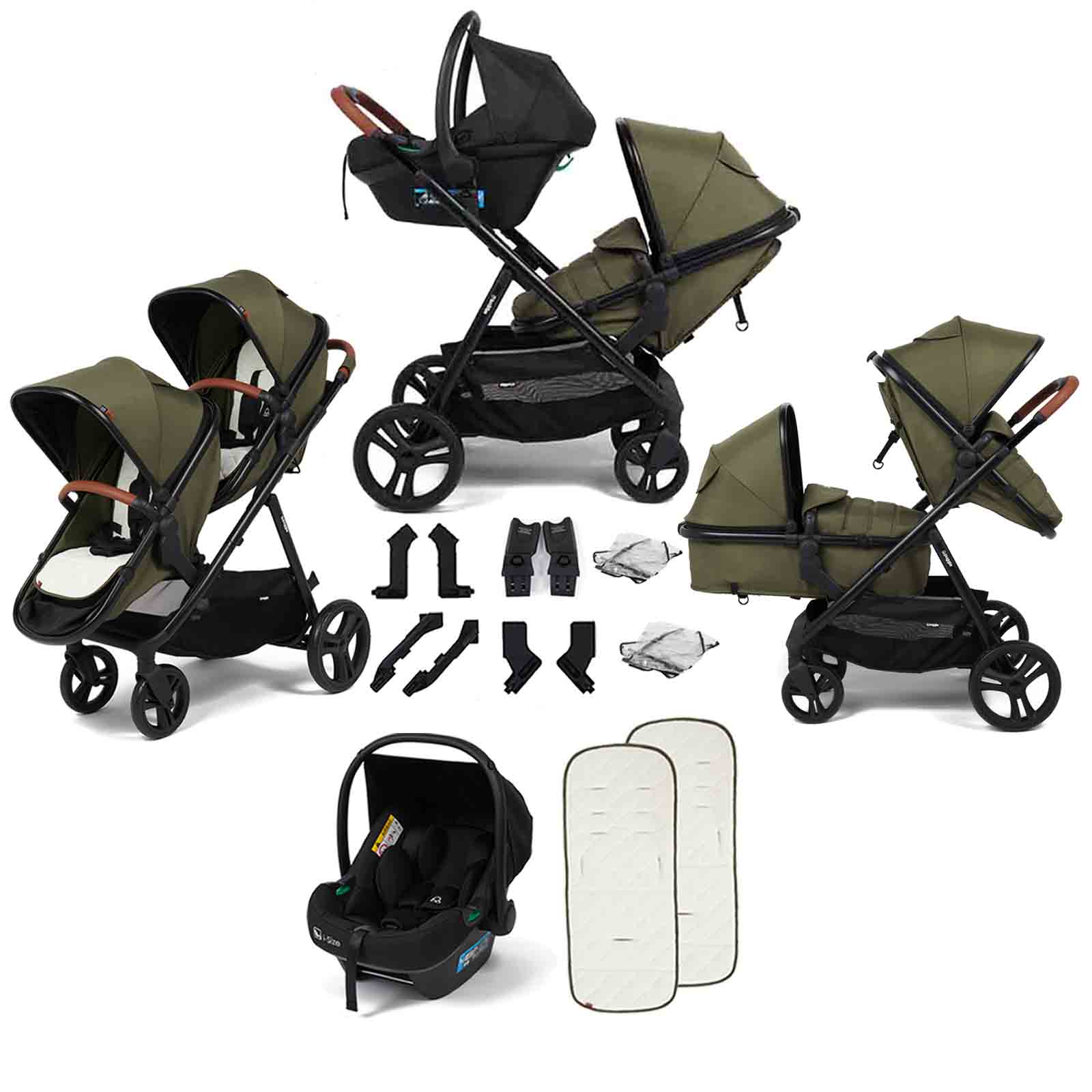 Puggle Memphis 2-in-1 Duo Double Travel System With I-Size R129 Safe Fit Car Seat - Forest Green