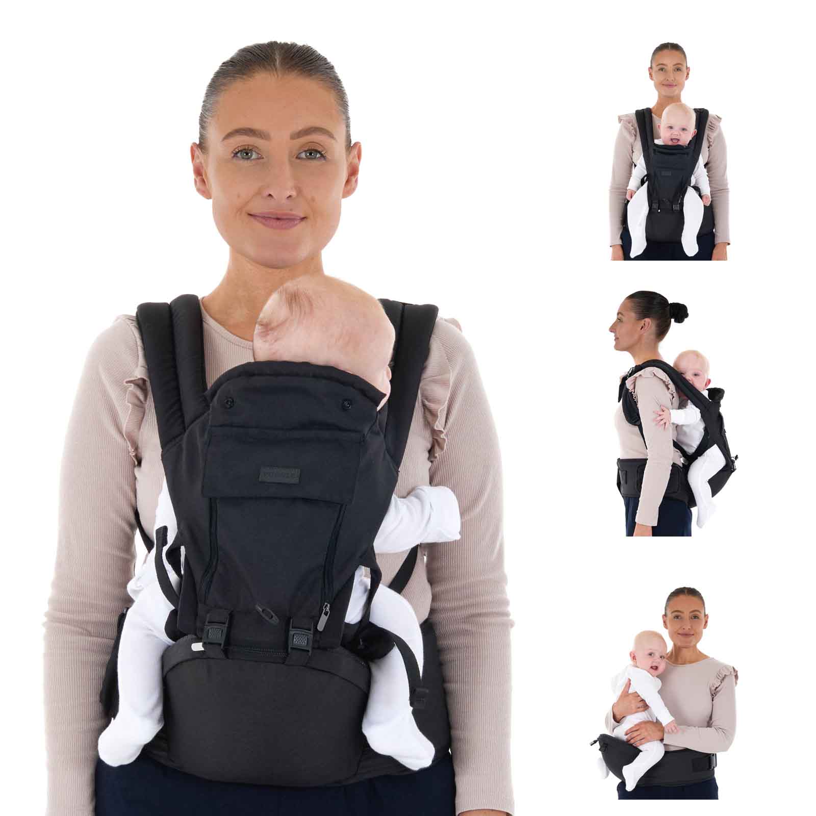 Puggle Comfort 6-in-1 Newborn To Toddler Baby Carrier - Midnight Black