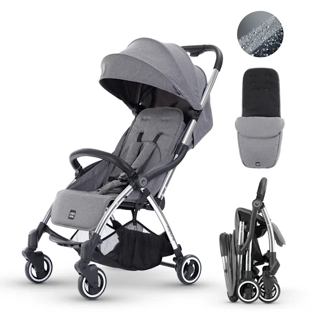 Miniuno Touchfold Stroller with Footmuff Rain Cover Grey The Nursery Store