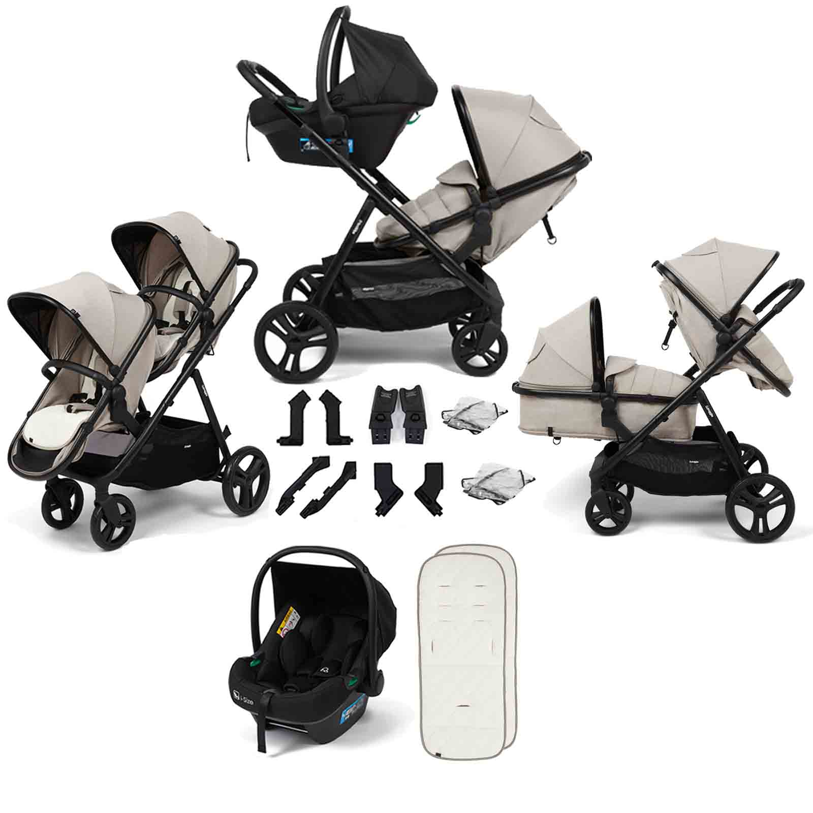 Puggle Memphis 2 in 1 Duo Double Travel System with i Size R129 Safe Fit Car Seat Cashmere The Nursery Store