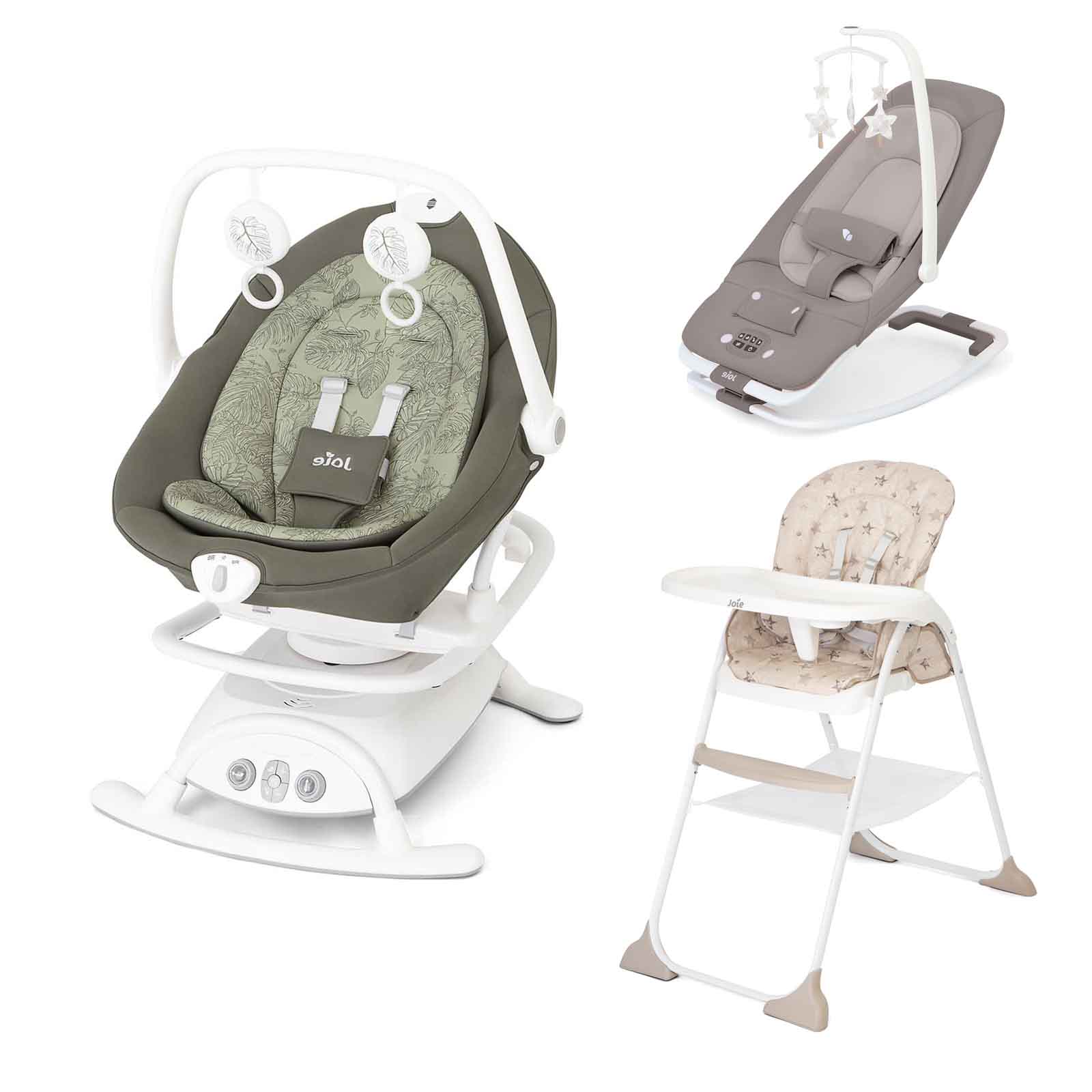 Bouncer Swing & Highchair 3 Piece Bundles Walnut Palms Tan