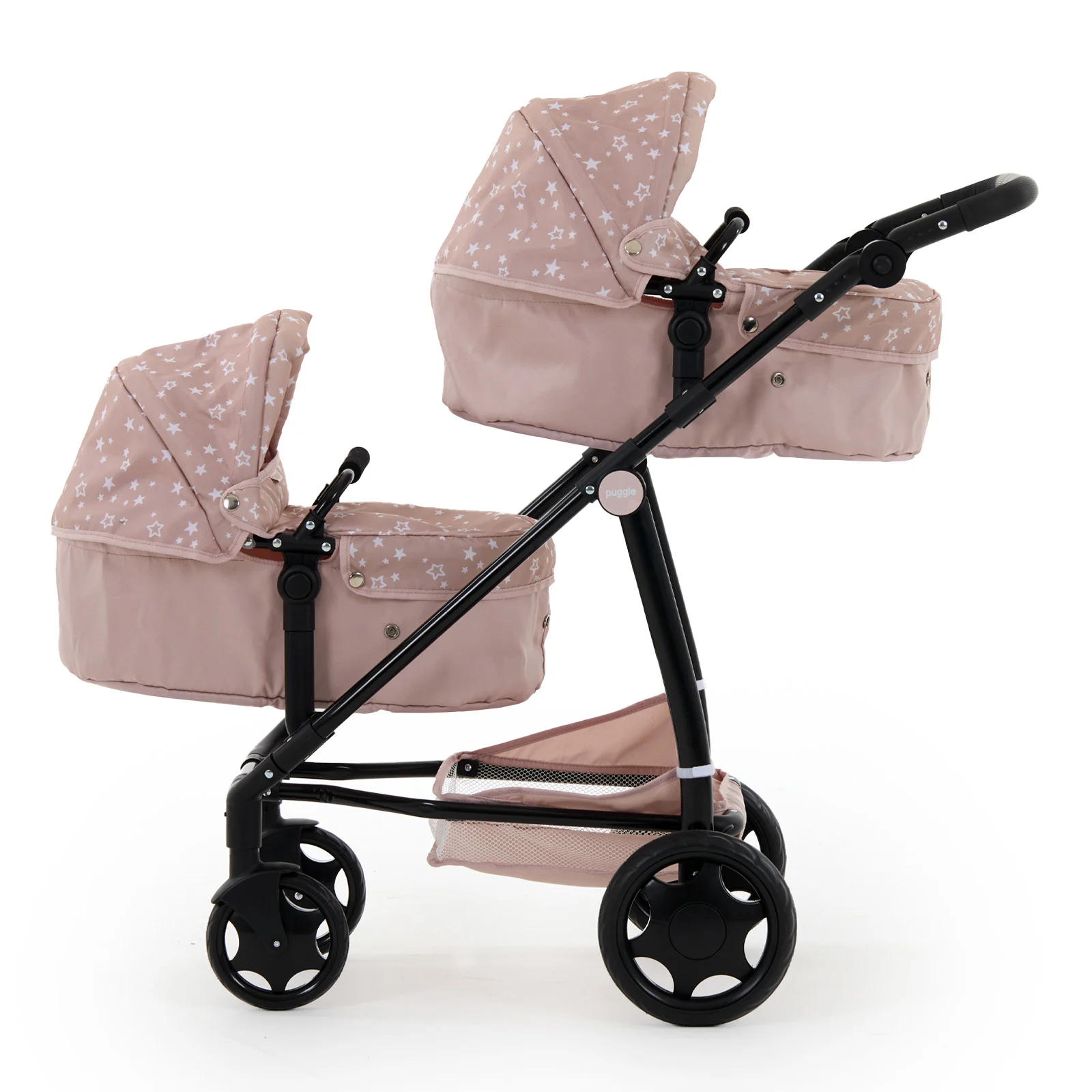 Puggle 6-Pieces Dolls Tandem Pram Set with Carry Car Seats