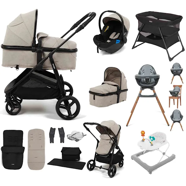 Puggle Monaco XT 2-in-1 Travel System with Car Seat, 10 Pcs Everything You Need Bundle - Cashmere