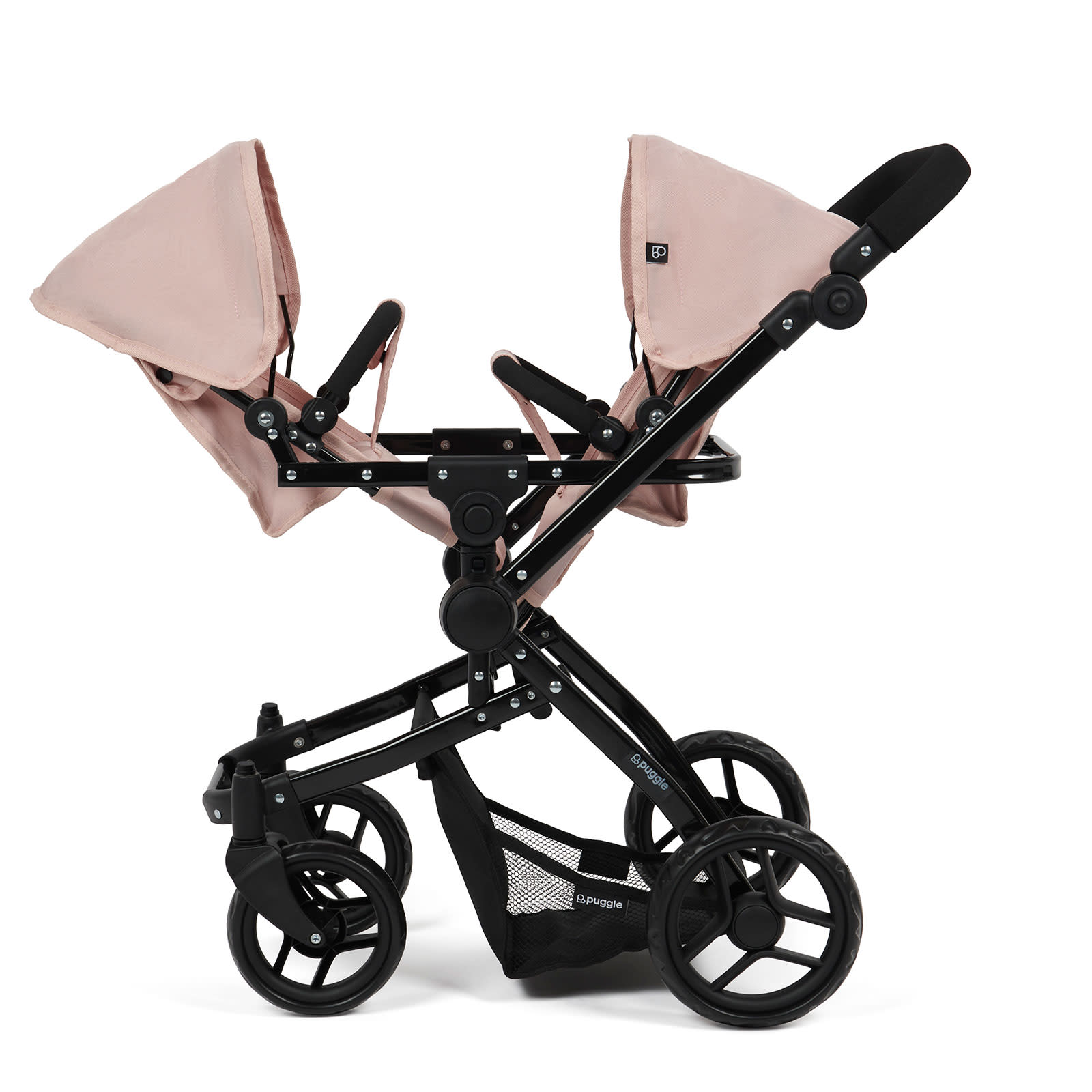 Puggle Grace Duo Twin Dolls Stroller Pushchair with 2 Car Seats Blush Pink The Nursery Store