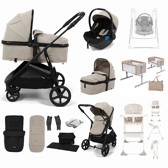 Puggle Monaco XT 2-in-1 Travel System with Car Seat 12-Piece Everything You Need Bundle - Cashmere