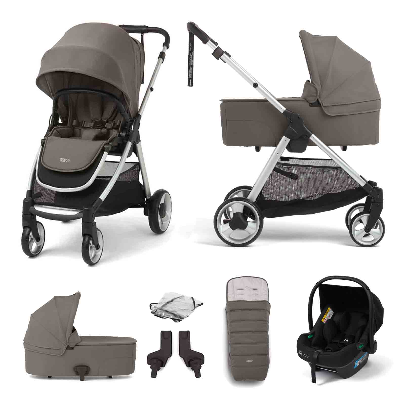 Mamas & Papas Flip XT2 Travel System with Carrycot, Puggle Safe Fit i-Size R129 Car Seat & Footmuff - Phantom