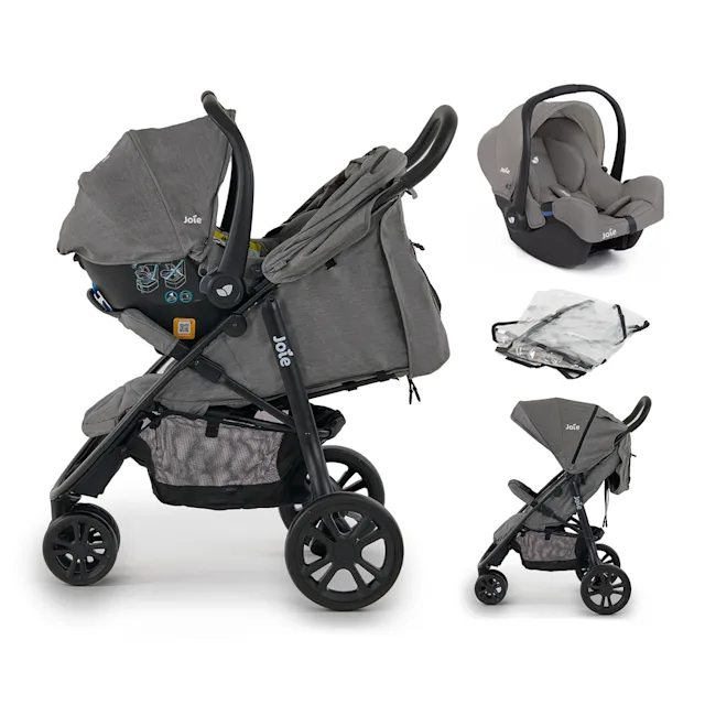 Joie Litetrax 3 Travel System with Gemm Car Seat, Footmuff & Raincover - Pebble