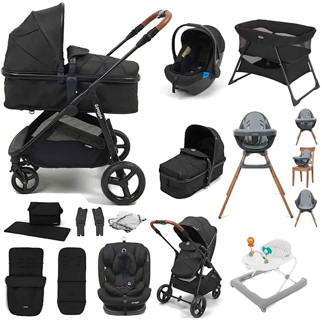 Puggle Monaco XT 2-in-1 Travel System with 2 Car Seats, 11 Pcs Everything You Need Bundle - Storm Black