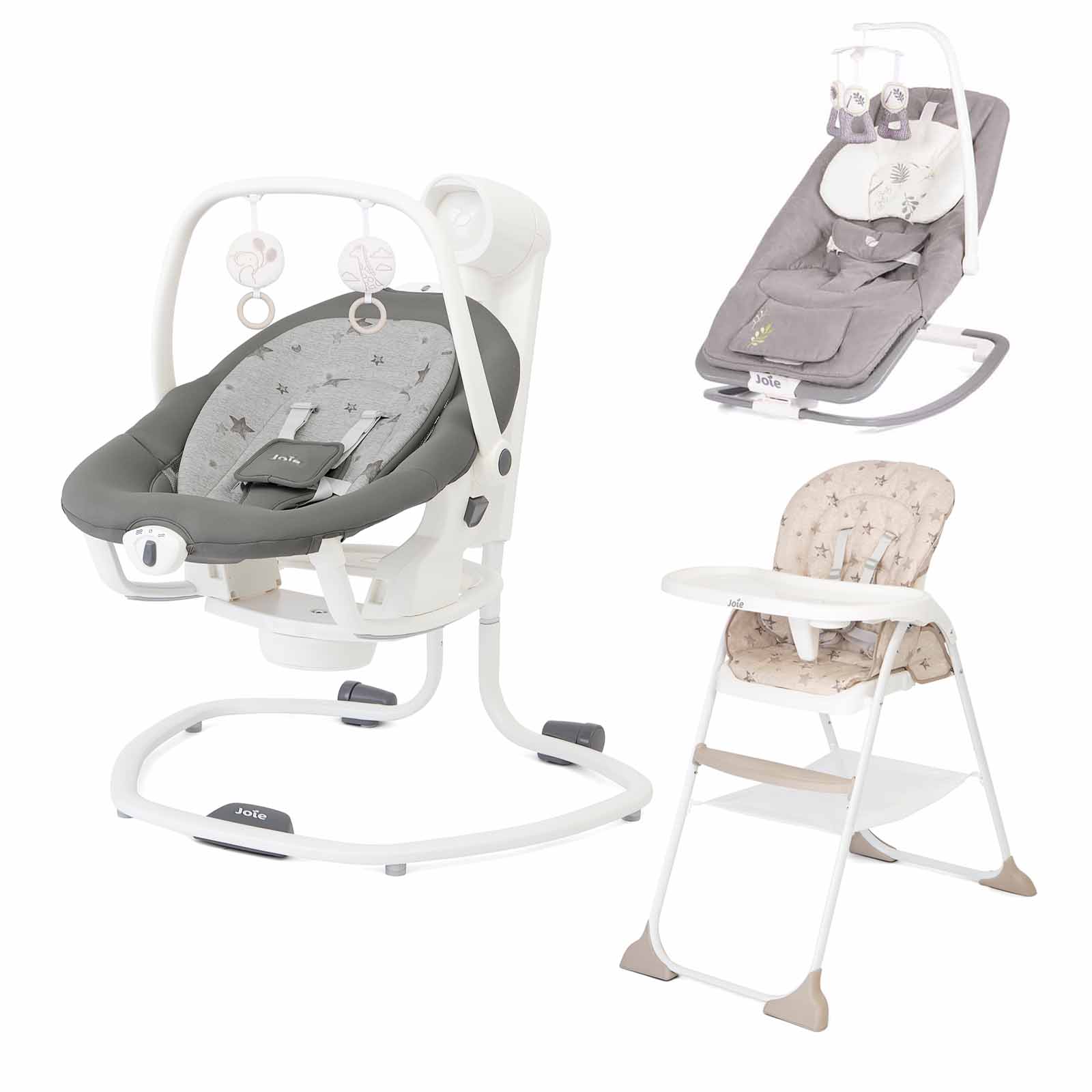 Bouncer Swing & Highchair 3 Piece Bundles Fern Cosmo Grey Tan