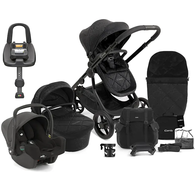 iCandy Orange 3 Complete 13 Piece Travel System Summer Bundle with i Snug 2 Car Seat Designer Black The Nursery Store