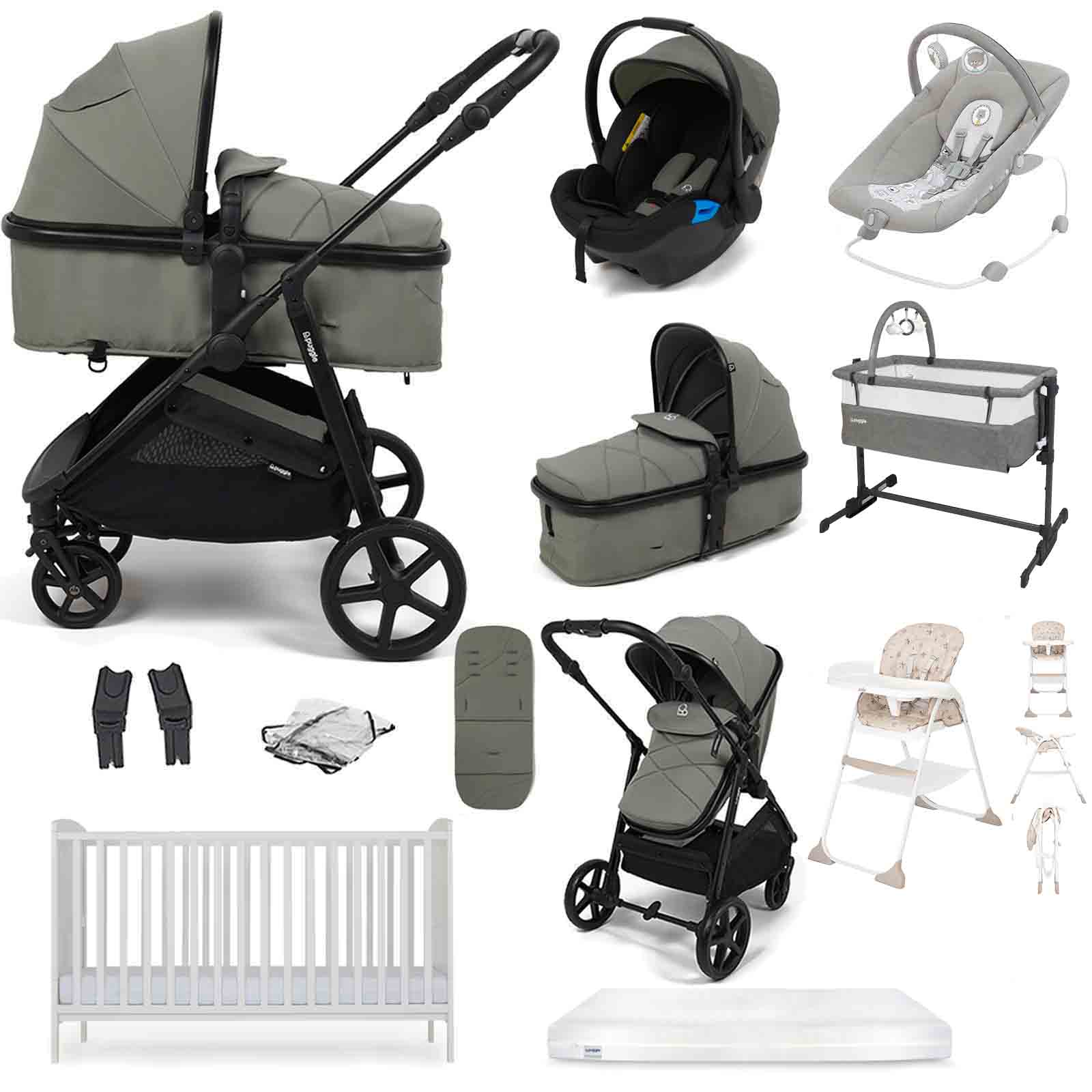Monaco XT Travel System Cot Bed & Mattress 11 Pcs Everything You Need Bundle Seagrass