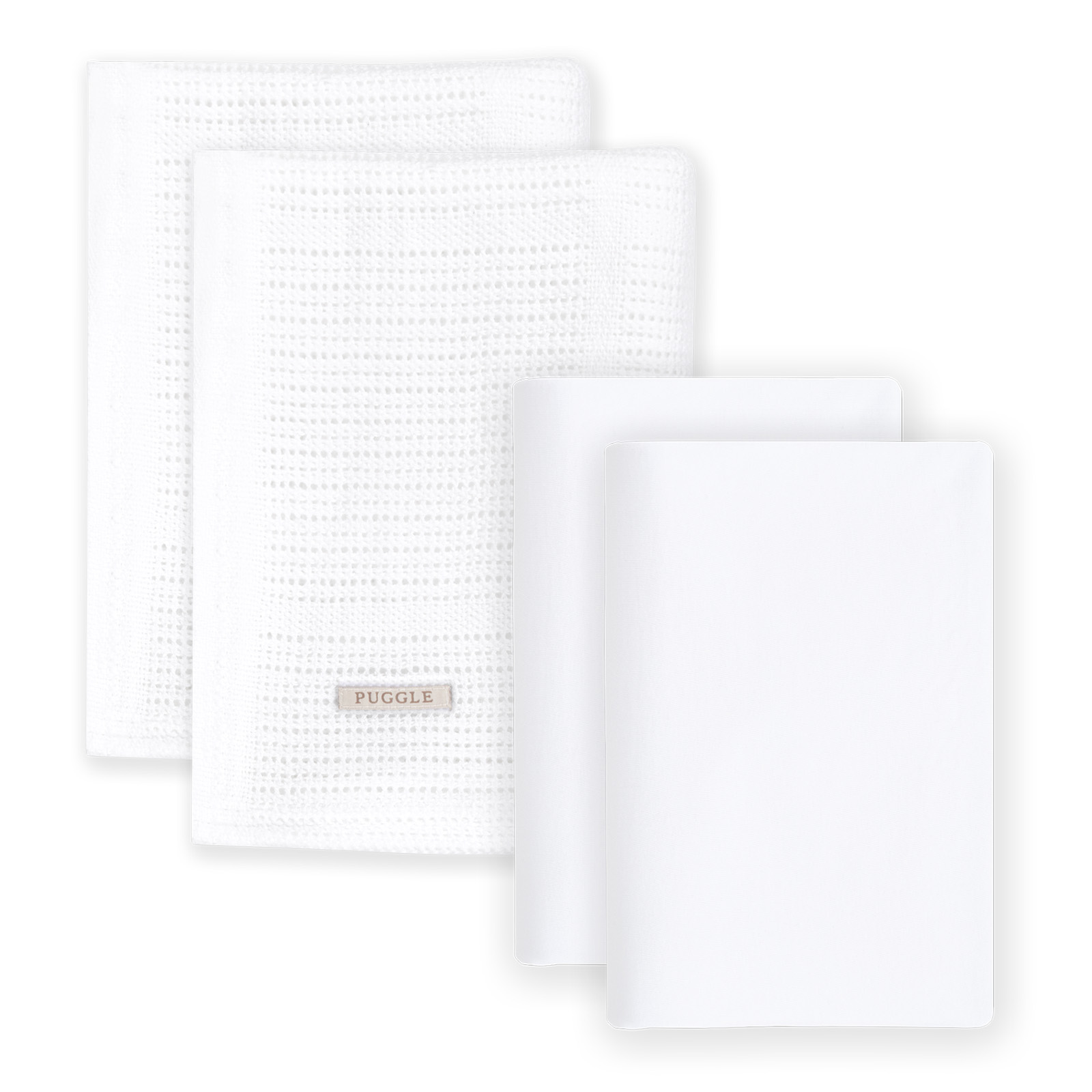 Puggle Essentials 4-Piece Pure Cotton Moses Basket Bedding Starter Set - White