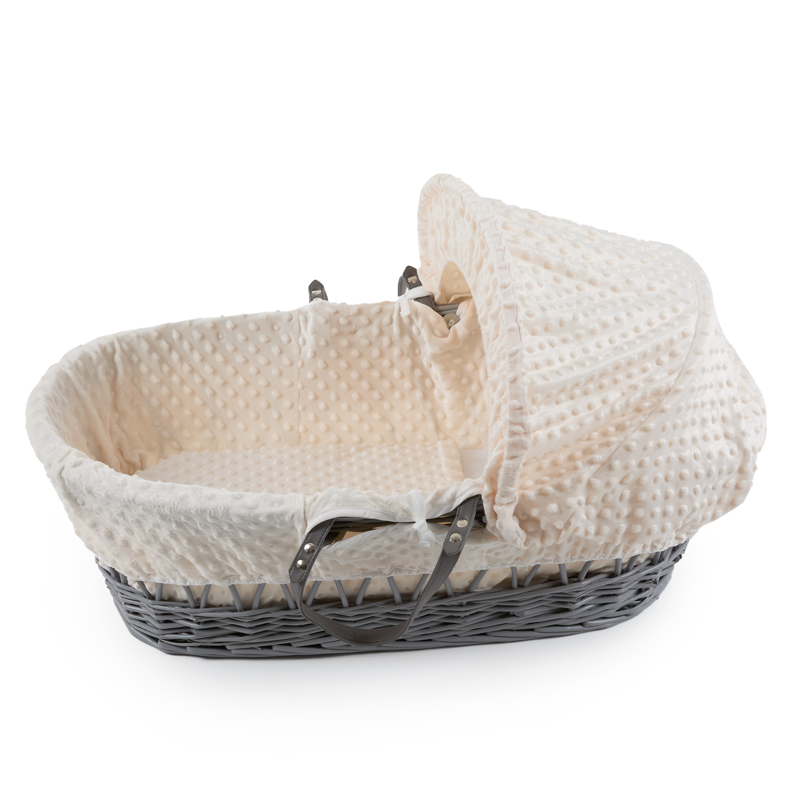 4baby Deluxe Padded Grey Wicker Moses Basket - Cashmere Dimple
