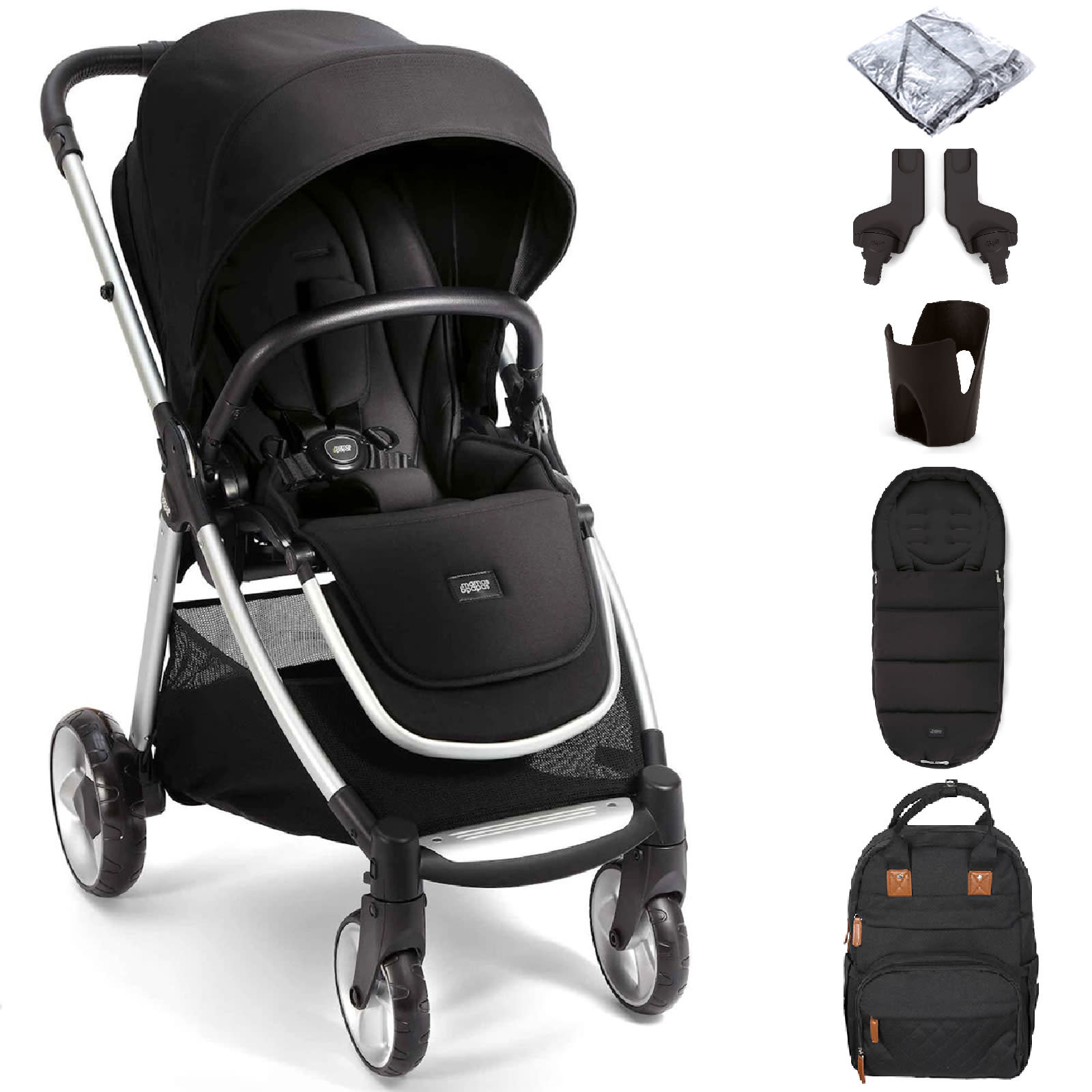 Mamas Papas Flip Xt2 Pushchair with Footmuff Changing Backpack Cupholder Adapters Rain Cover Black The Nursery Store