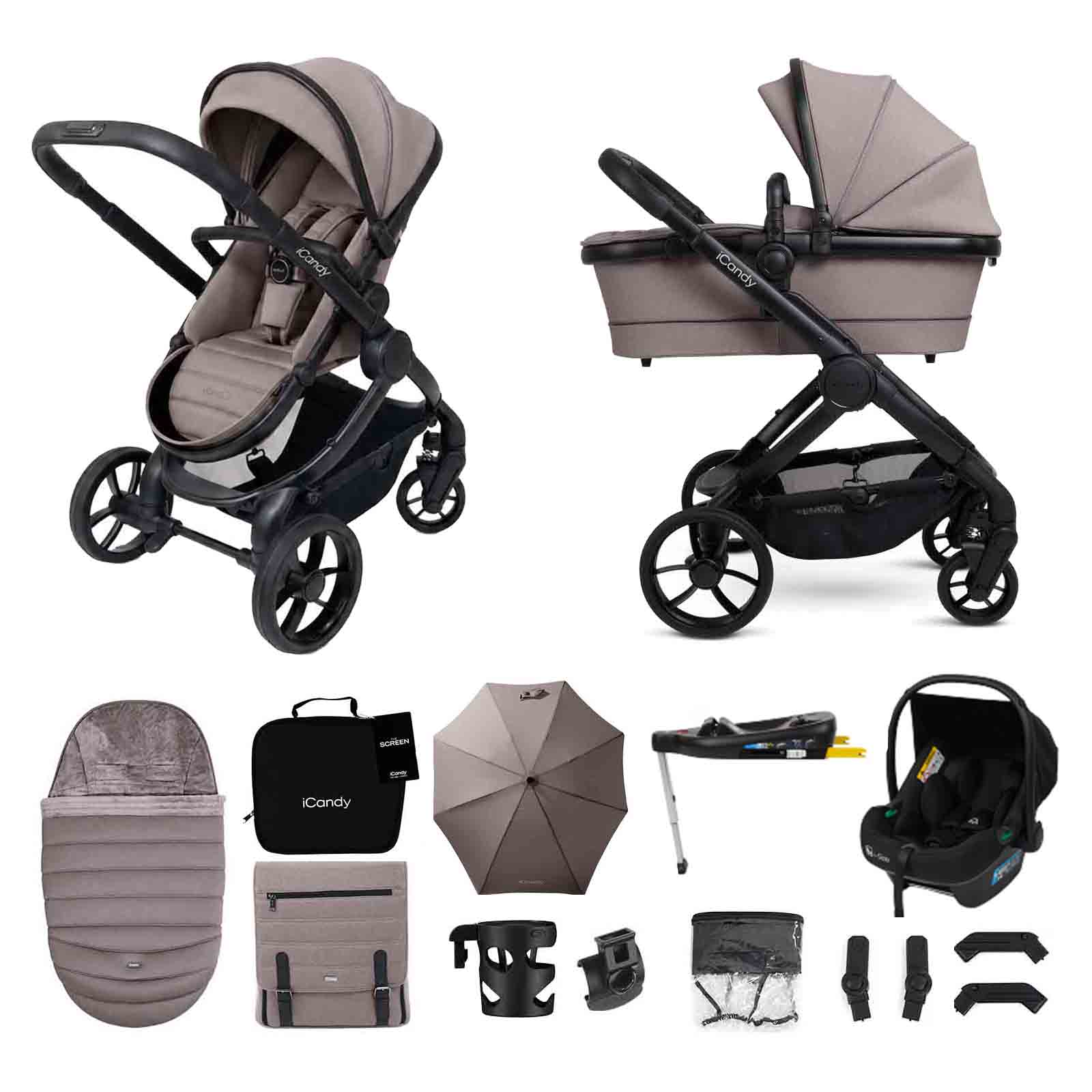 7 Travel System Puggle Safe Fit Car Seat 13 Piece Bundle Porcini