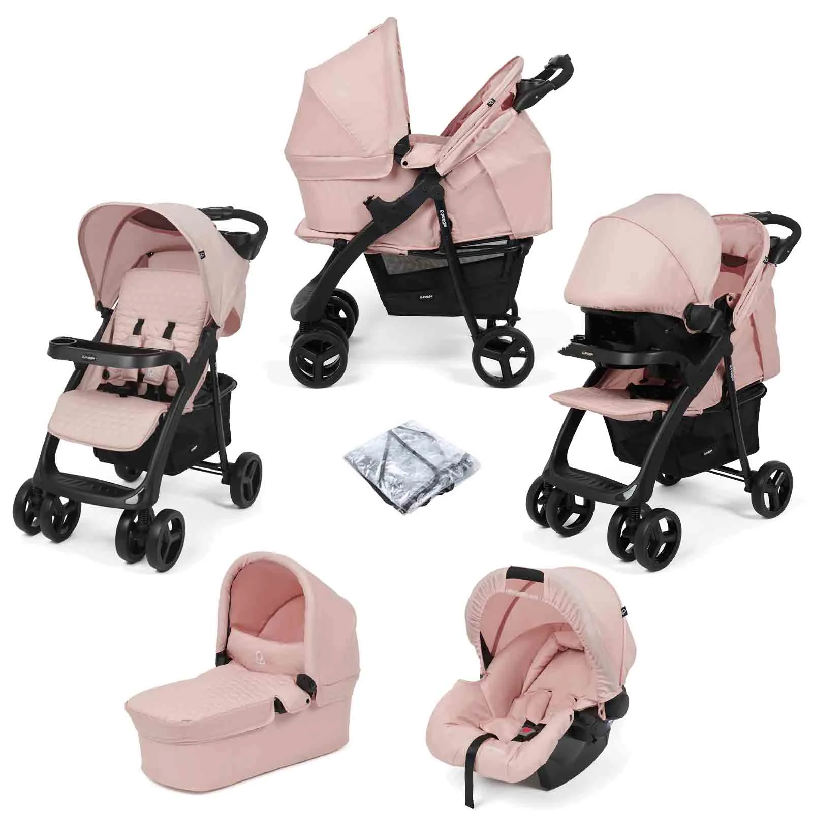Puggle Denver Luxe 3-in-1 Travel System with Rain Cover Blush