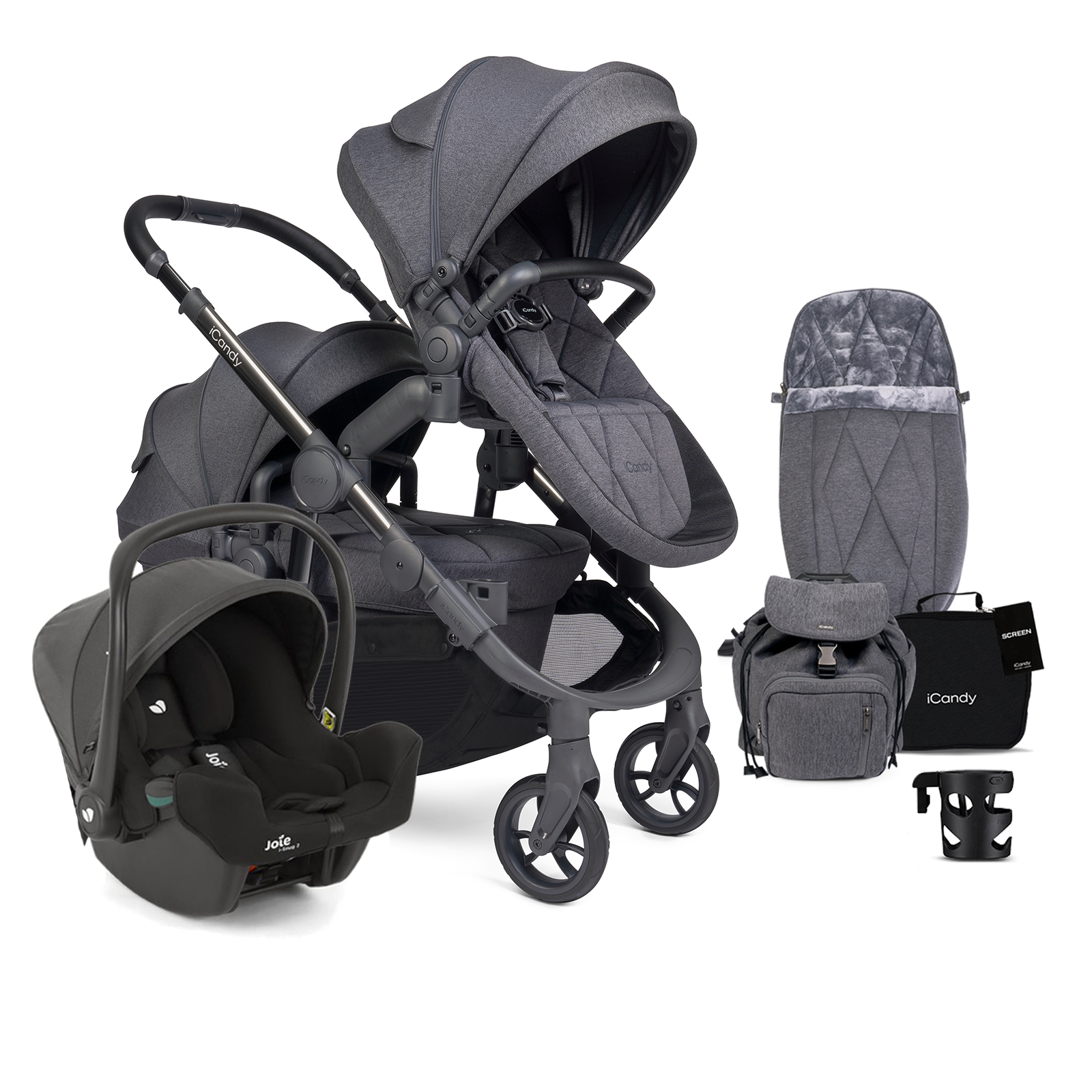 iCandy Orange 3 Double with i Snug 2 Car Seat Complete 20 Piece Travel System Bundle Dark Slate Marl Phantom The Nursery Store