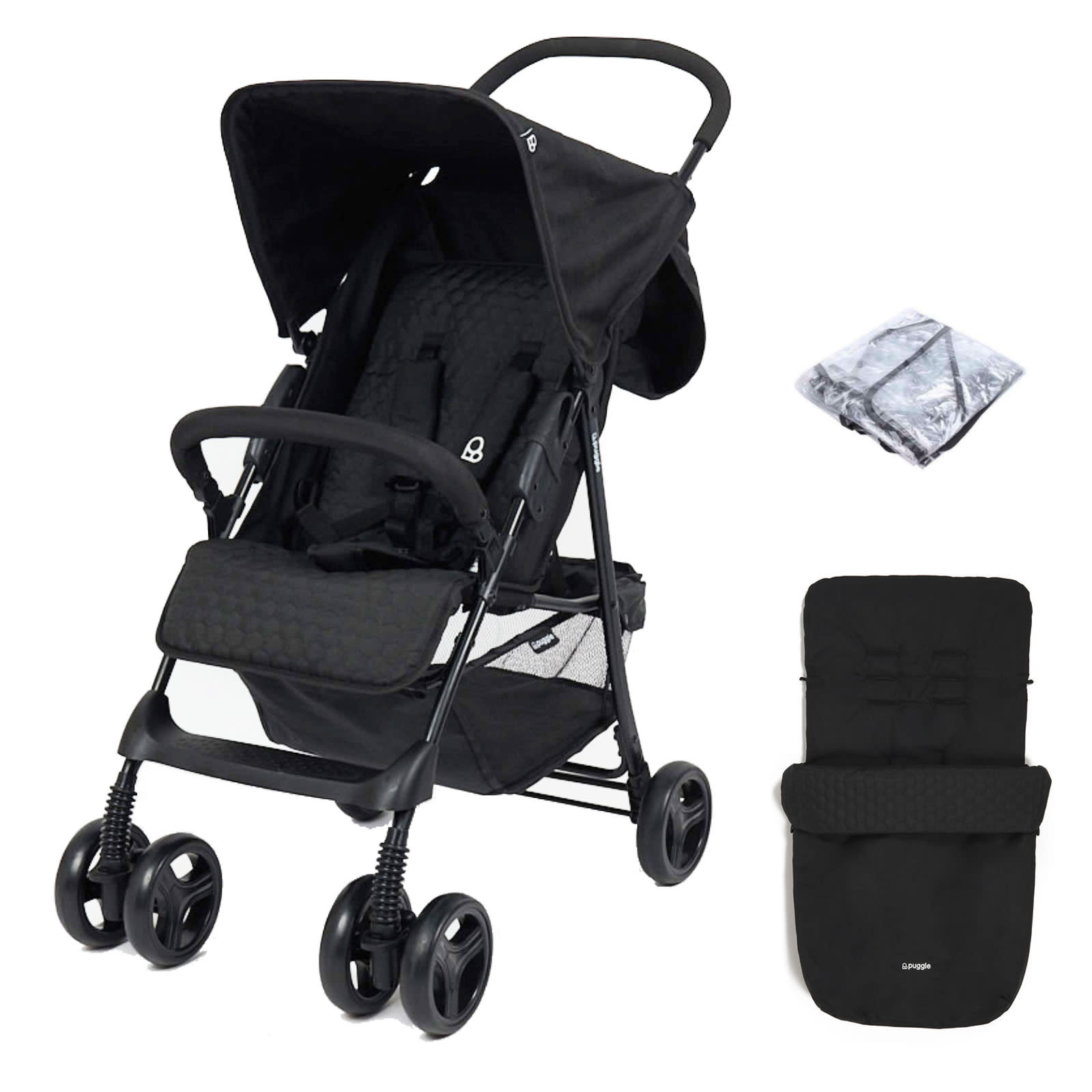 Puggle Holiday Luxe Pushchair Stroller with Rain Cover and Universal Footmuff Storm Black The Nursery Store