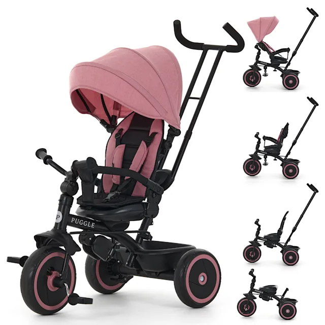 Puggle Easy Twist 6-in-1 Folding Trike with Parent Handle - Rose Pink (9 Months - 5 Years)