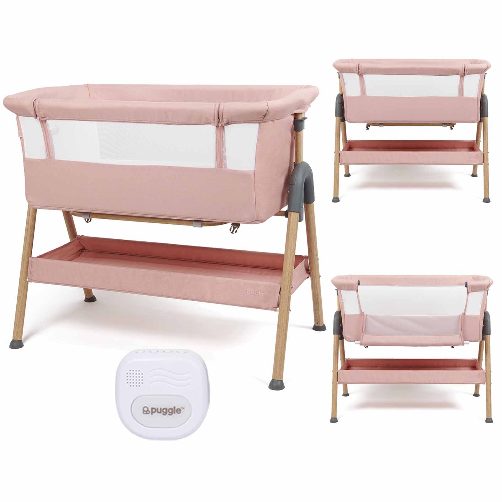 Puggle Dreamy Bedside Crib with Musical Vibration Night Light - Pink