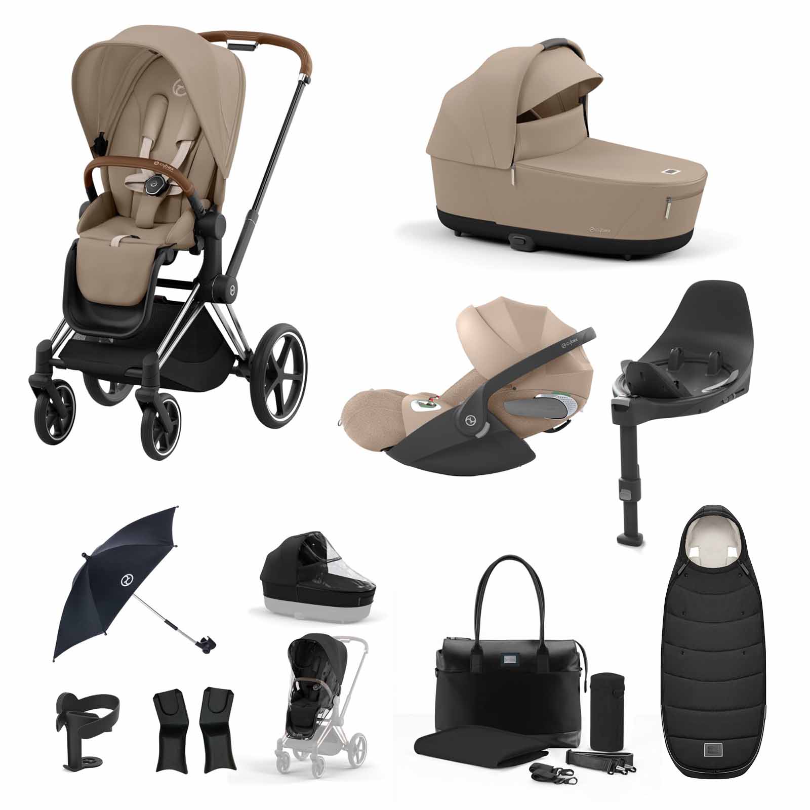 Priam 3 1 Travel System Cloud T Car Seat & Base 12 Piece Bundle Chrome Cozy